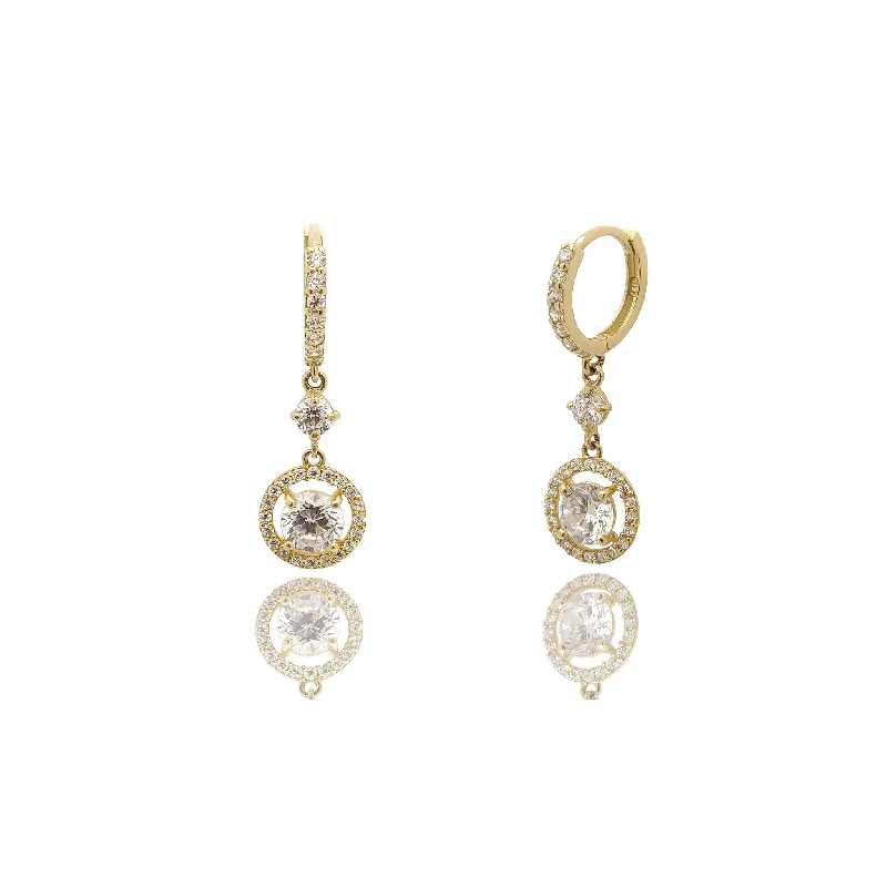 Minimalist Earrings With Colored Stones-Round Halo Pave CZ Huggie Earrings (14K).