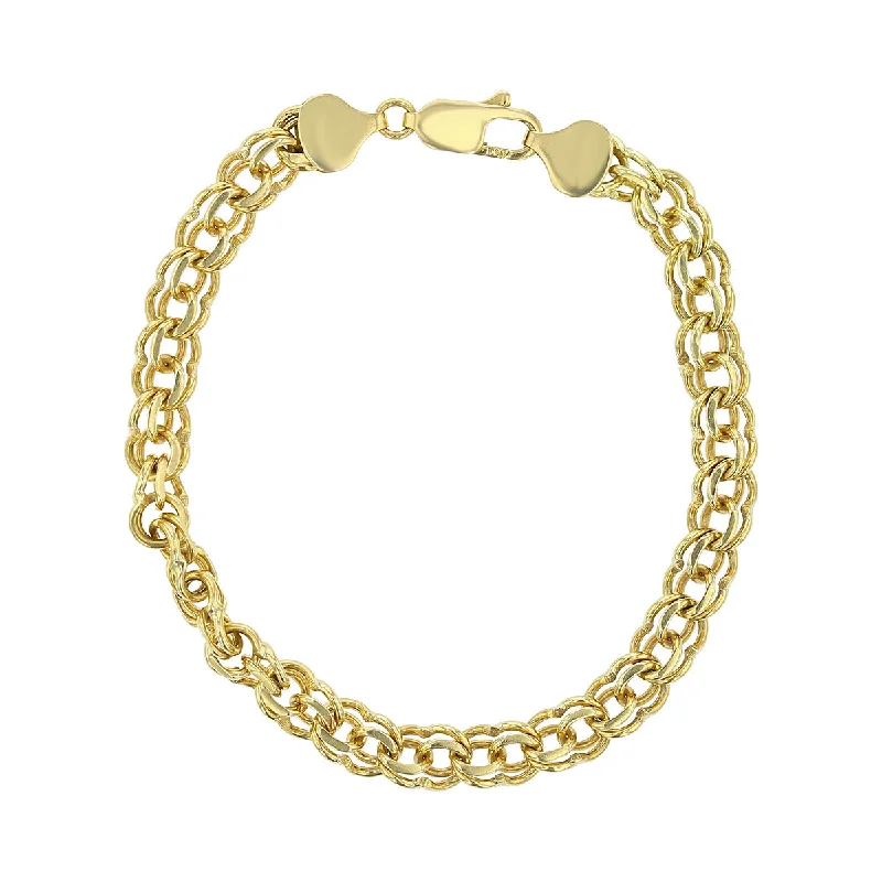 Vintage Style Chain Bracelets-8-Inch 14K Yellow Gold 6.5mm Wide Double Link Bracelet