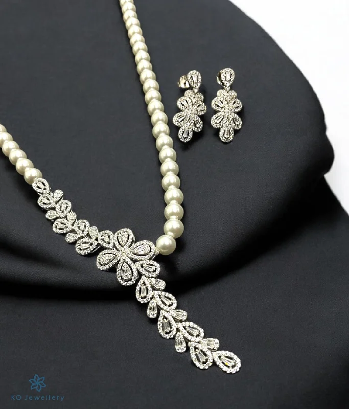 Handmade Name Necklace For Bridesmaids-The Floral Pearl Silver Necklace & Earrings