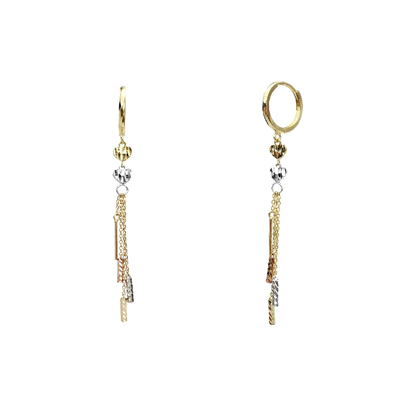 Large Gold Drop Earrings For Evening Wear-Tricolor Hearts & Cable-Link Fancy Drop Earrings (14K)