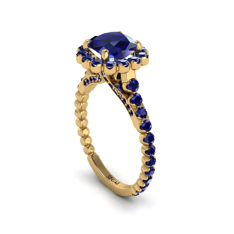 Trendy Gold Rings For Custom Wedding Bands-Modern Sapphire Cushion Cut Engagement Ring - Uma No. 73