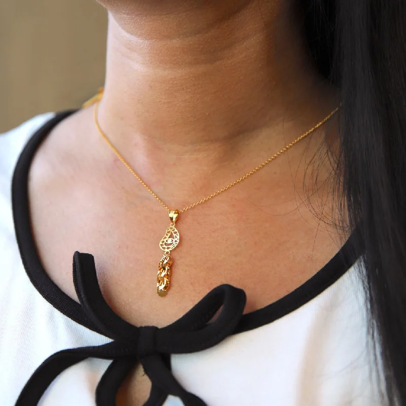 Custom Gold Necklace For Personalized Gifts-Gold Necklace (Chain With Tear Drop Shaped Pendant) 21KT - FKJNKL21KM9945