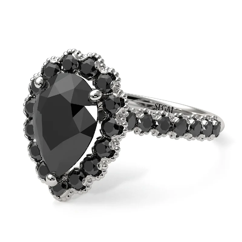 Handmade Engagement Rings For Brides-Halo Pear Black Diamond Pave Engagement Ring - Ingrid No. 39