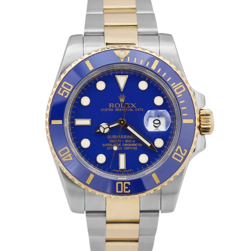 Custom Men’s Watches For Special Occasions-PAPERS Rolex Submariner Date Two-Tone 18K Gold FLAT BLUE 40mm RSC 116613 LB BOX