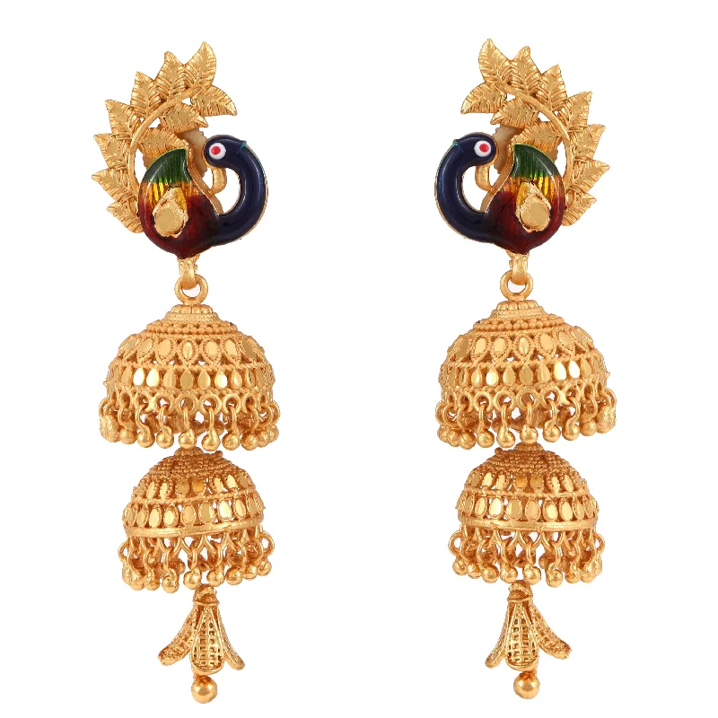 Sparkly Earrings For Formal Events-Two Steps Mayur Jhumka