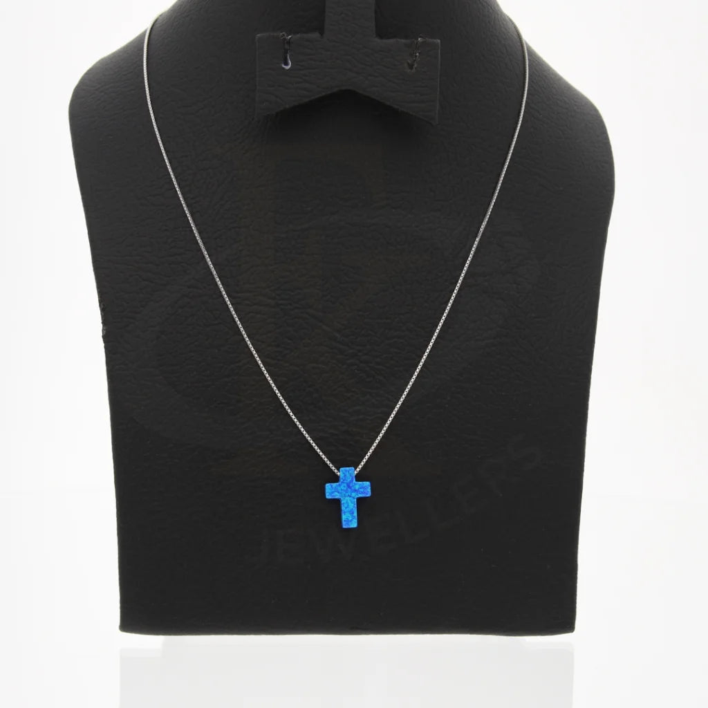 Trendy Layered Necklace For Fashionistas-Sterling Silver 925 Blue Opal Cross Shaped Necklace - FKJNKLSL8067