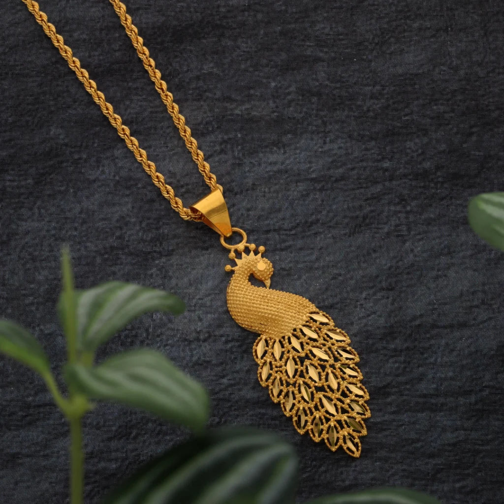 Unique Silver Necklace For Weddings-Gold Necklace (Chain with Peacock Style Pendant) 21KT - FKJNKL21KM8515