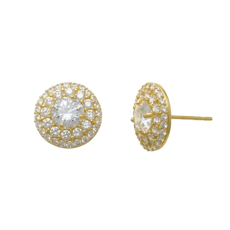 Bold Earrings With Beads For Fashion-Zirconia 2-Row Round Halo Stud Earrings (14K)