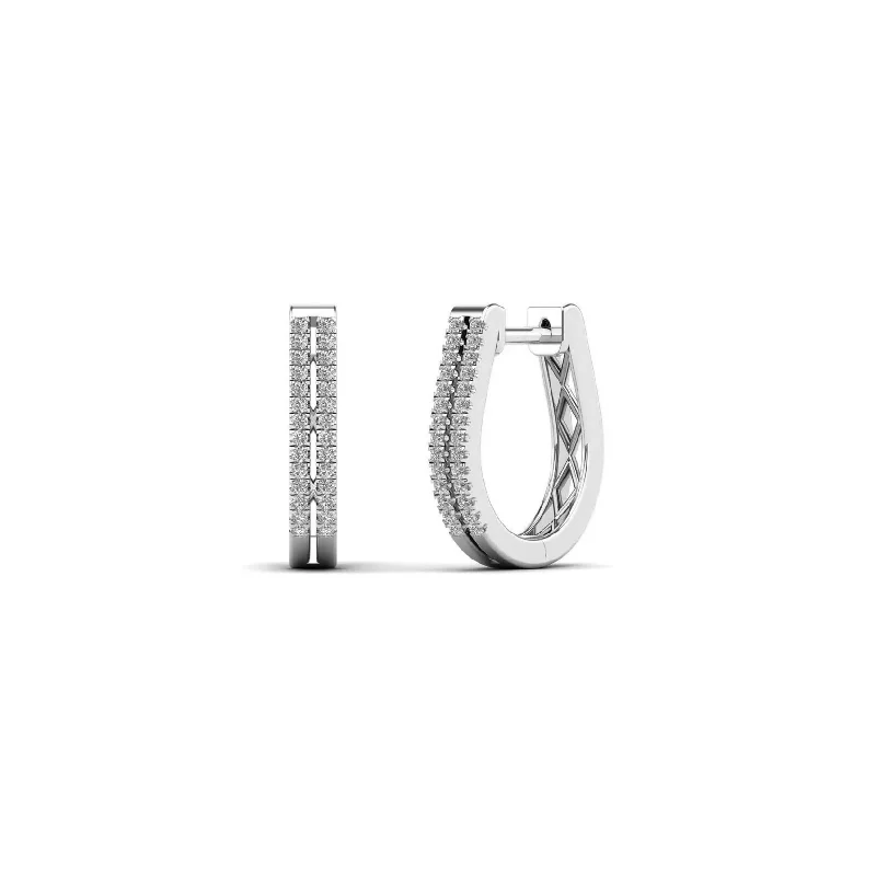 Silver Earrings With Birthstones For Gifts-Diamond Two-Stripes U-Shape Huggie Earrings (14K)