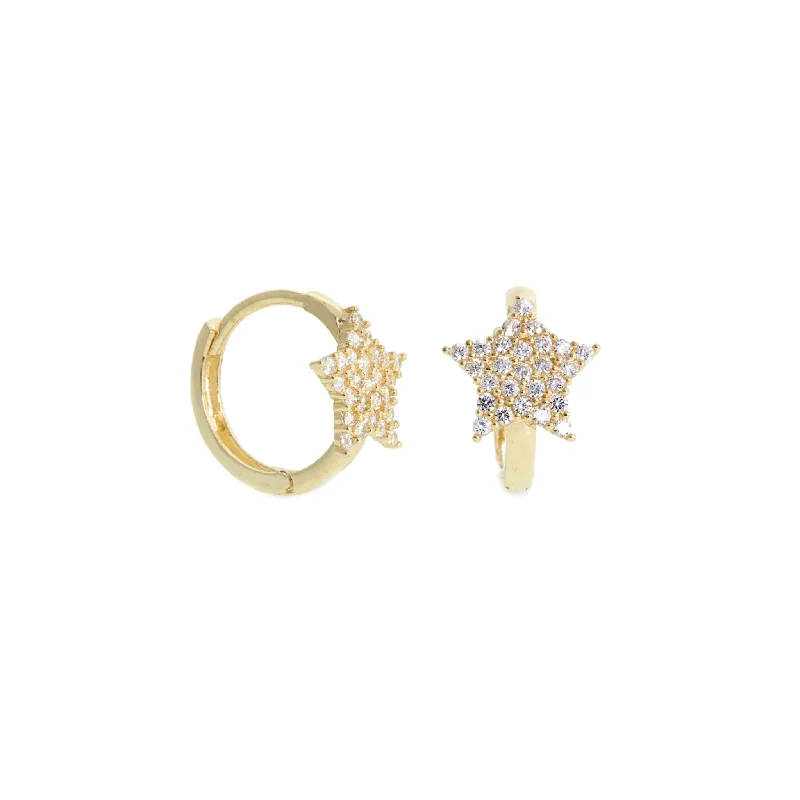 Colorful Earrings With Mixed Stones For Unique Style-Zirconia Pave Star Huggie Earrings (14K)