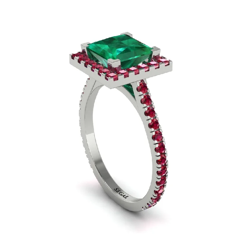 Classic Wedding Bands For Traditional Brides-Princess-Cut Floating Halo Emerald Engagement Ring - Candice No. 51