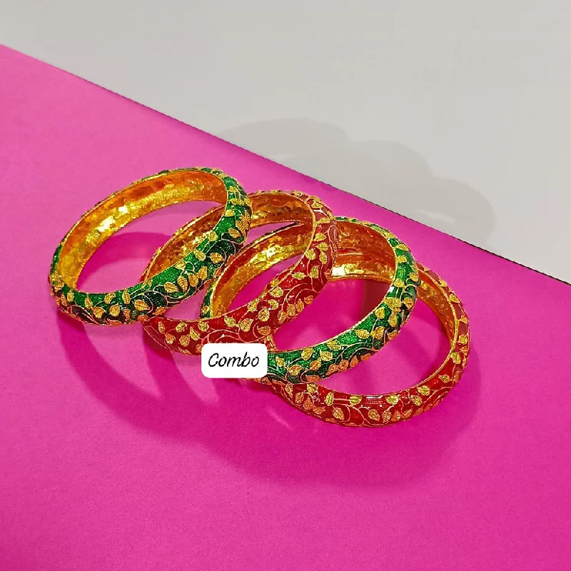 Sparkling Gold Wedding Bangles For Fashion Brides-Pooja Bangles Gold Plated Bangles Set