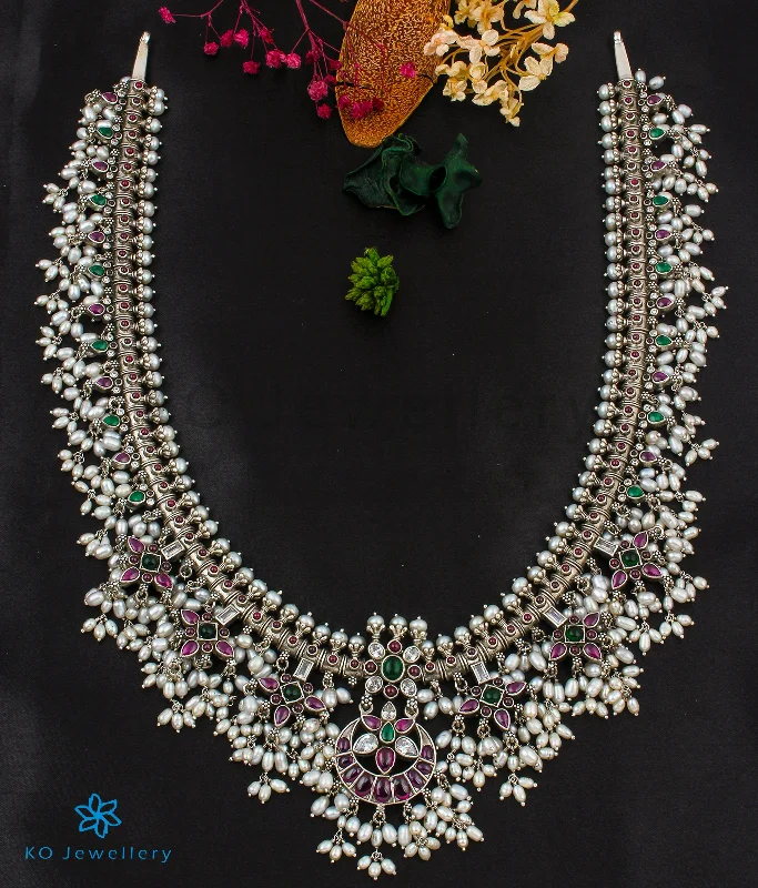 Trendy Statement Necklace For Evening Wear-The Chandrodaya Silver Guttapusalu Necklace