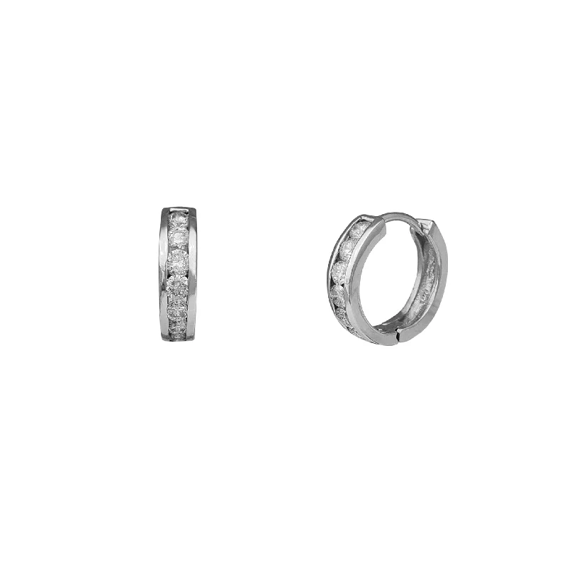 Dainty Stud Earrings For Teens-Diamond Channel-Set Huggie Earrings (14K)