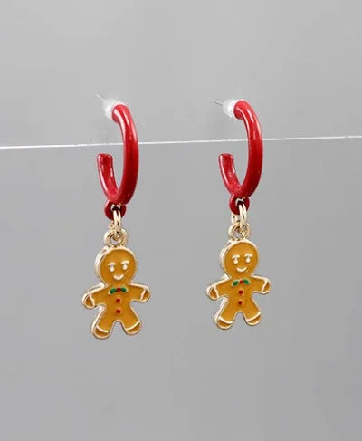 Large Crystal Earrings For Evening Wear-Gingerbread Man Huggie