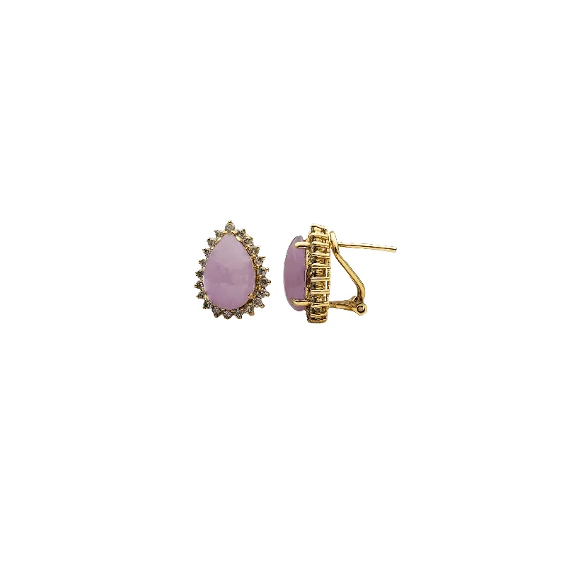 Chic Drop Earrings For Night Out-Yellow Gold Purple Jade & Diamond Earrings (14K)