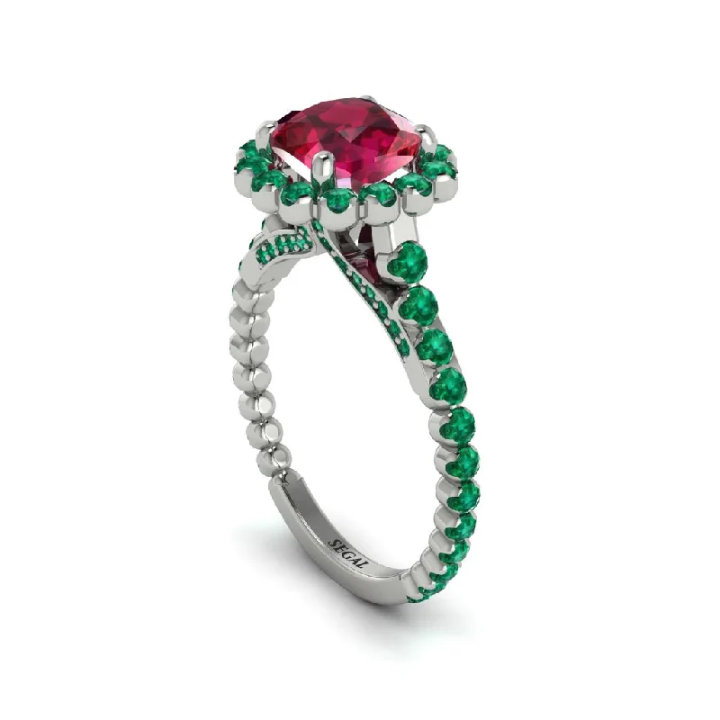 Elegant Gemstone Rings For Special Occasions-Modern Ruby Cushion Cut Engagement Ring - Uma No. 27