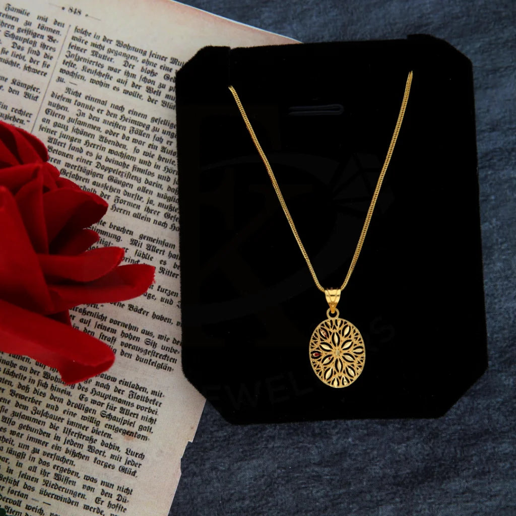 Simple Gold Pendant Necklace For Special Gifts-Gold Necklace (Chain with Oval Shaped Pendant) 21KT - FKJNKL21KM8386