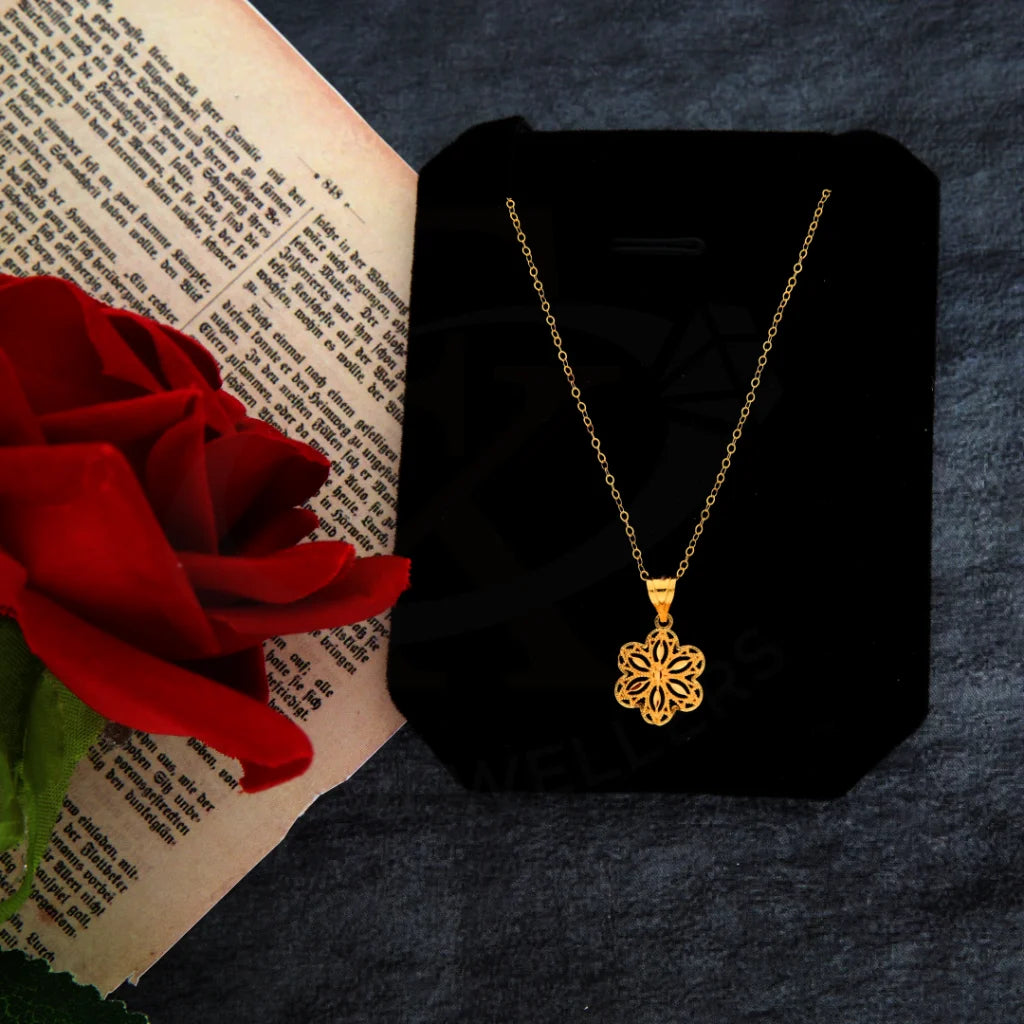 Custom Initial Necklace For Gifts-Gold Necklace (Chain with Flower Pendant) 21KT - FKJNKL21KM8399