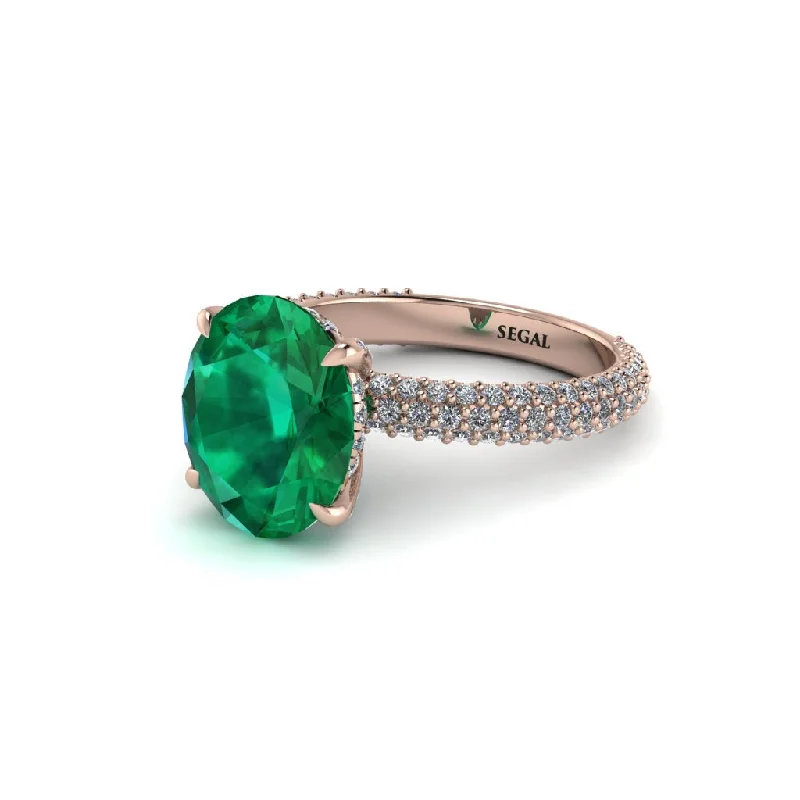 Custom Wedding Rings For Bridesmaids-Oval Cut Emerald Classic Pave Engagement Ring - Irene No. 5