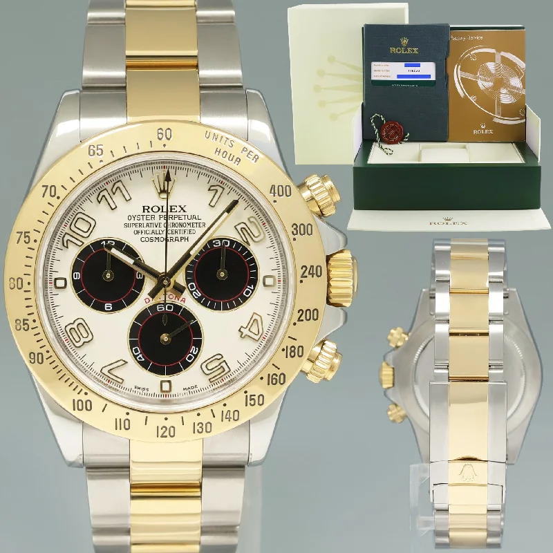 Women’s Watches With Interchangeable Straps-2013 PAPERS RSC Rolex Daytona 116523 White Panda Steel Yellow Gold Two Tone Watch