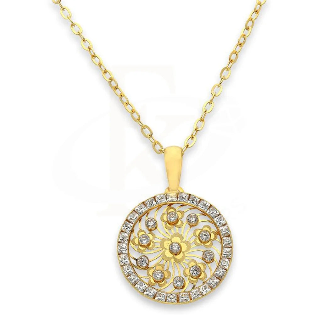 Elegant Pearl Necklace For Wedding Day-Gold Necklace (Chain with Round Shaped Flower Pendant) 18KT - FKJNKL18K2358