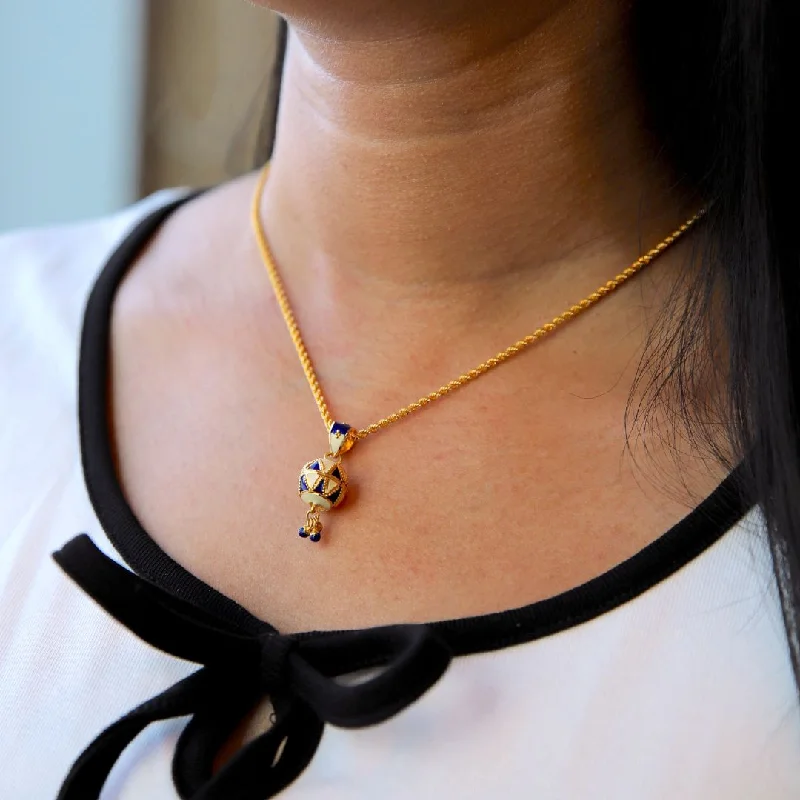 Trendy Layered Necklace For Fashionistas-Gold Necklace (Chain With Hanging Dark Blue Ball Shaped Pendant) 21KT - FKJNKL21KM9939