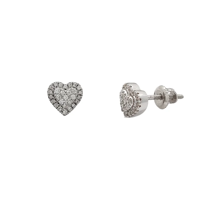 Minimalist Stud Earrings For Work-Diamond Heart Stack Stud Earrings (14K)