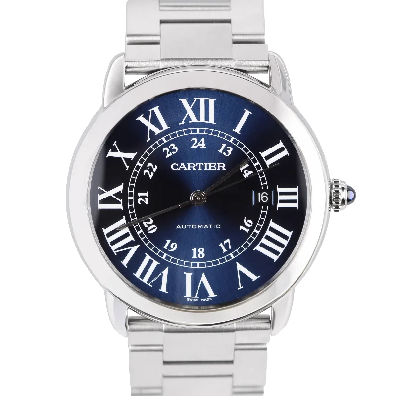 Classic Watches With Silver Bands-Cartier Ronde Solo XL Stainless Steel Blue WSRN0023 Automatic 42mm 3802 Watch