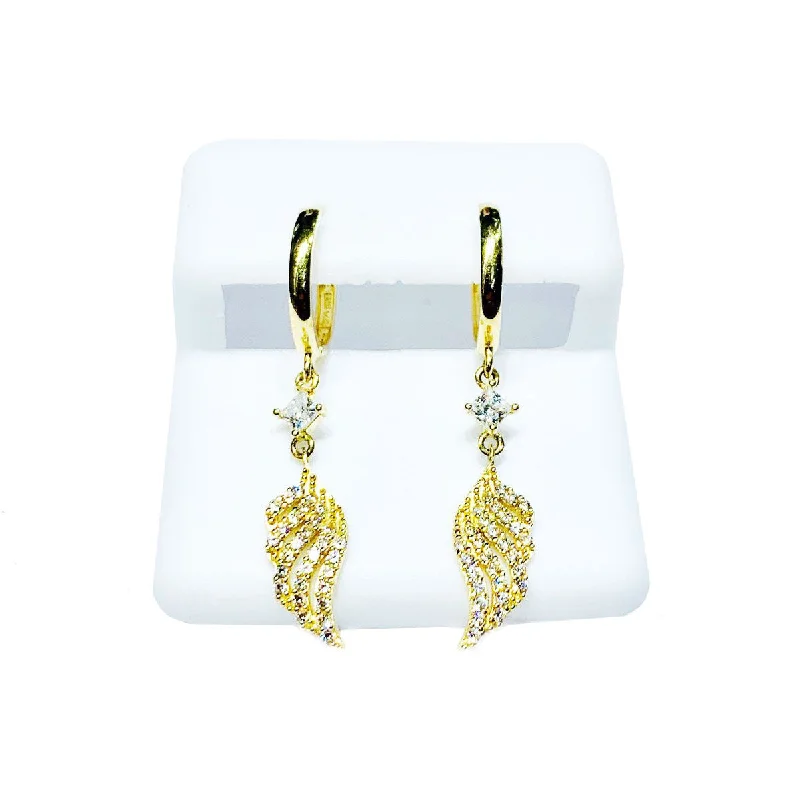 Chic Silver Hoop Earrings For Casual Wear-Wings CZ Earrings (14K).