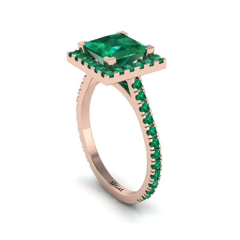 Elegant Gemstone Rings For Special Occasions-Princess-Cut Floating Halo Emerald Engagement Ring - Candice No. 20