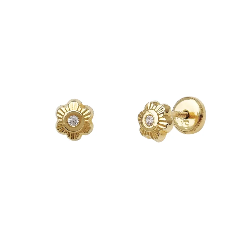 Vintage-Inspired Drop Earrings For Special Events-Zirconia Flower Stud Earrings (14K)