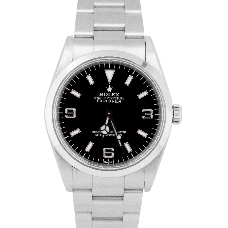 High-End Watches With Mechanical Movements-UNPOLISHED Rolex Explorer I Black 36mm 3-6-9 SWISS ONLY Dial Steel Watch 14270