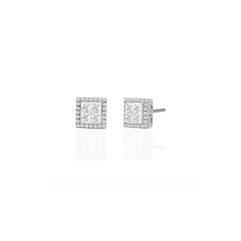 Minimalist Stud Earrings For Work-Diamond Square Stud Earrings (14K)