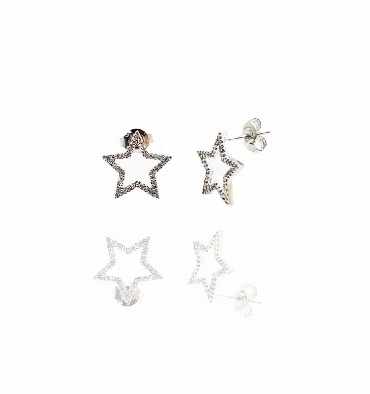 Sparkly Earrings For Formal Events-White Gold Star Shape Diamond Earring (14K)