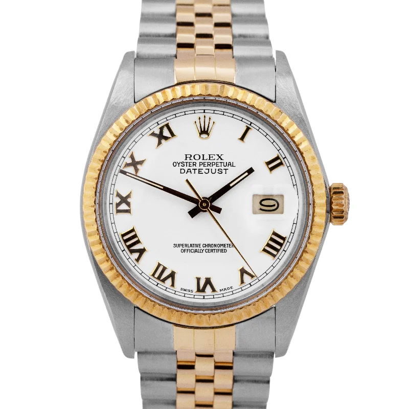 Watches With GPS Tracking For Adventurers-PAPERS Rolex DateJust 36mm White Two-Tone 18K Yellow Gold JUBILEE 16013 BOX