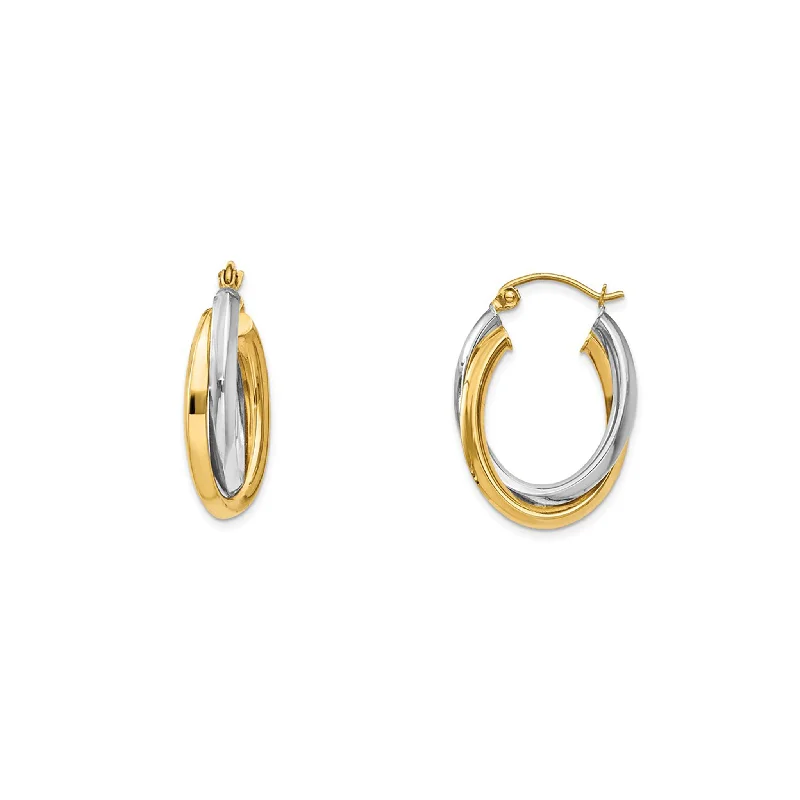 Chic Crystal Earrings For Evening Parties-Two-Tone Fancy Hoops Earrings (14K)