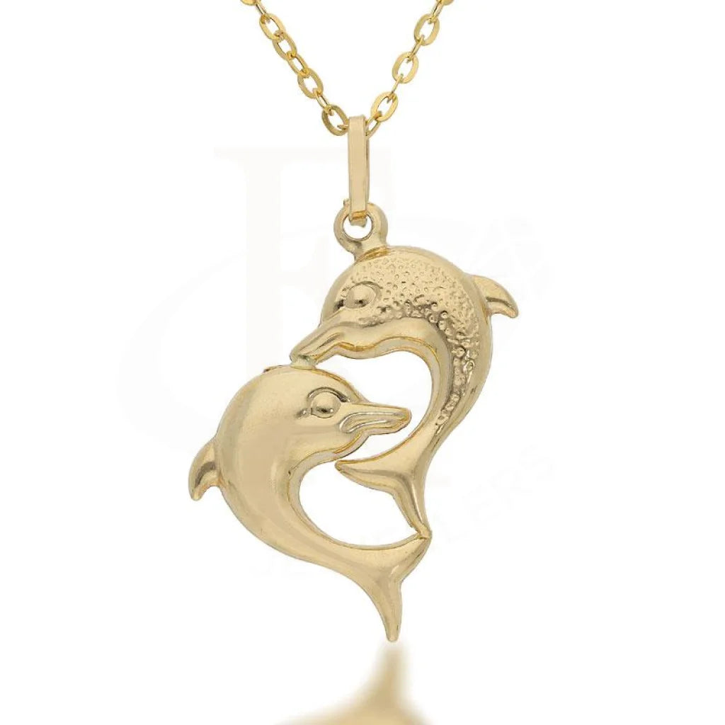 Long Crystal Necklace For Evening Wear-Gold Necklace (Chain with Twin Dolphin Pendant) 18KT - FKJNKL1704