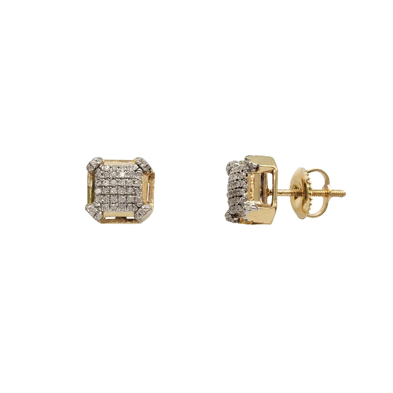 Unique Dangle Earrings For Special Occasions-Diamond Iced-Out Square Stud Earrings (10K)