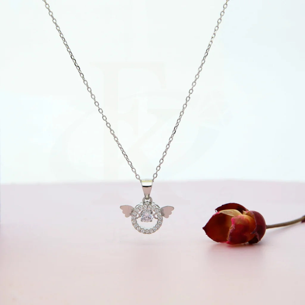 Luxury Diamond Pendant Necklace For Proposal-Sterling Silver 925 Dancing CZ Angel Necklace - FKJNKLSL8588