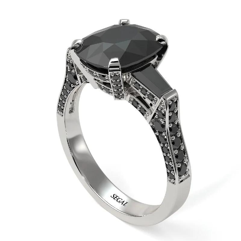 Trendy Wedding Bands For Modern Couples-Exclusive Handmade Black Diamond Geometrical Engagement Ring - Yolanda No. 39