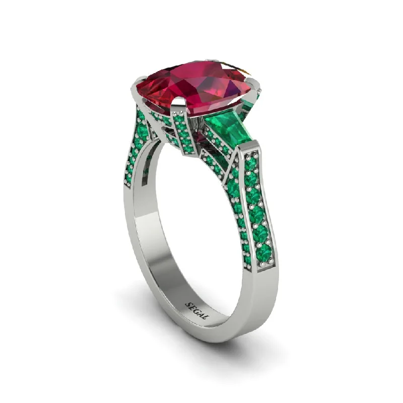 Luxury Wedding Rings With Colored Diamonds-Exclusive Handmade Ruby Geometrical Engagement Ring - Yolanda No. 27