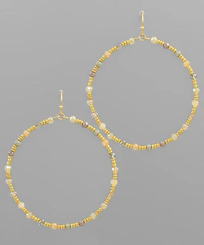 Beautiful Hoop Earrings For Brides-Natural Beads Glass Circle Earrings