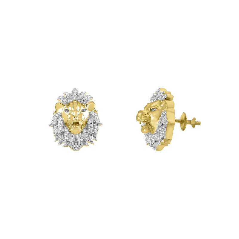 Personalized Earrings With Swarovski Crystals-Diamond Lion Head Stud Earrings (14K)