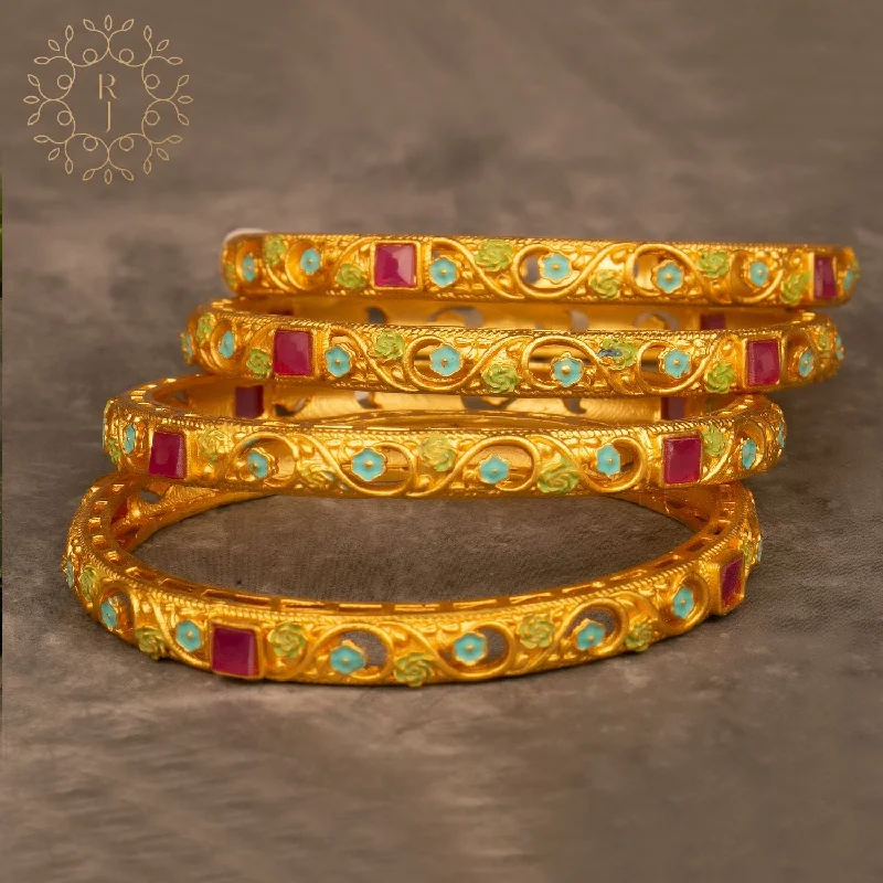 Elegant Custom Wedding Bangles For Bridesmaids-Raddhi Jewels Designer Premium Quality Rajwadi Gold Plated Brass Openable Kada/Bangles Set