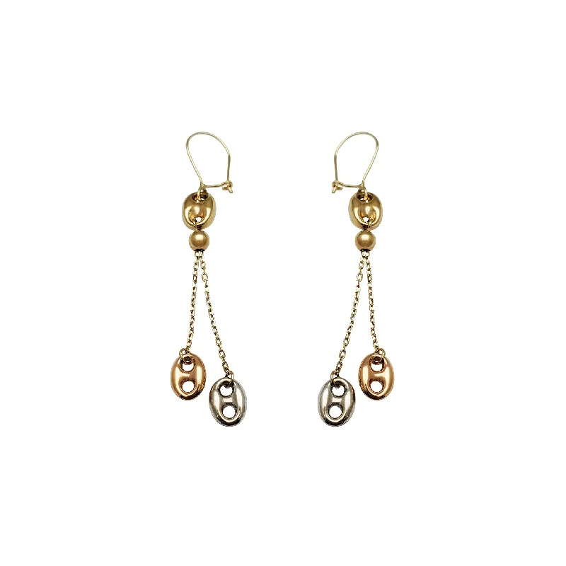 Sparkly Earrings For Formal Events-Tri-Color Mariner Link Dangling Earrings (14K)