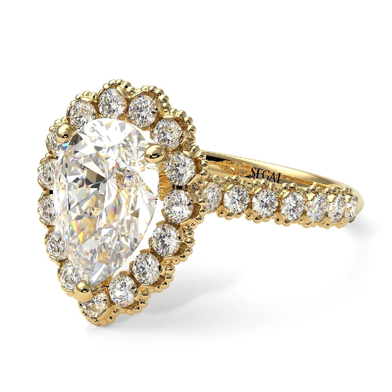 Elegant Wedding Bands For Simple Brides-Halo Pear Diamond Pave Engagement Ring - Ingrid No. 1