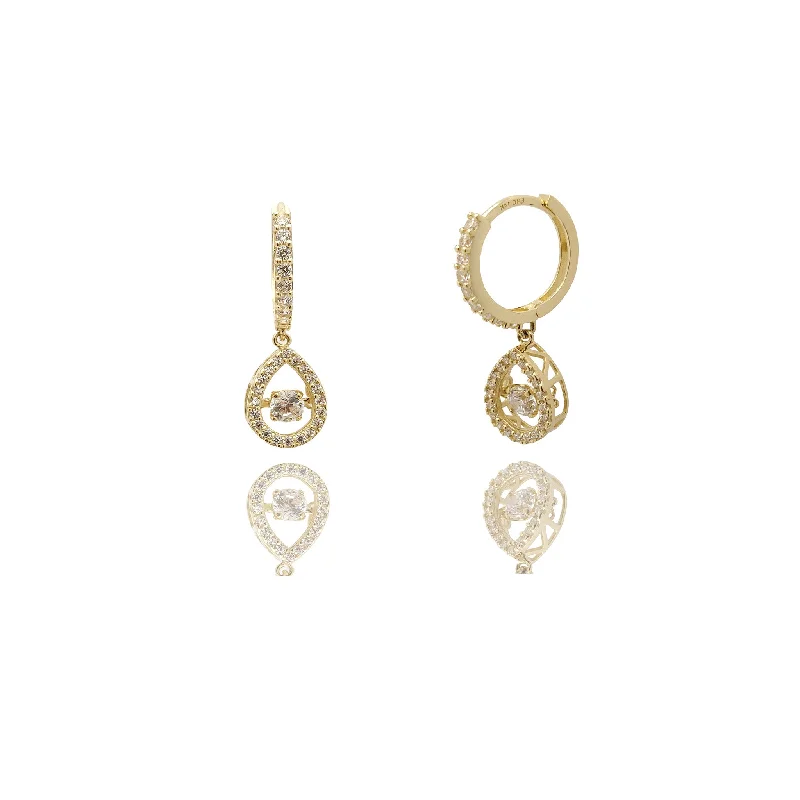 Elegant Earrings With Enamel Designs-Halo Teardrop Pave CZ Huggie Earrings (14K).