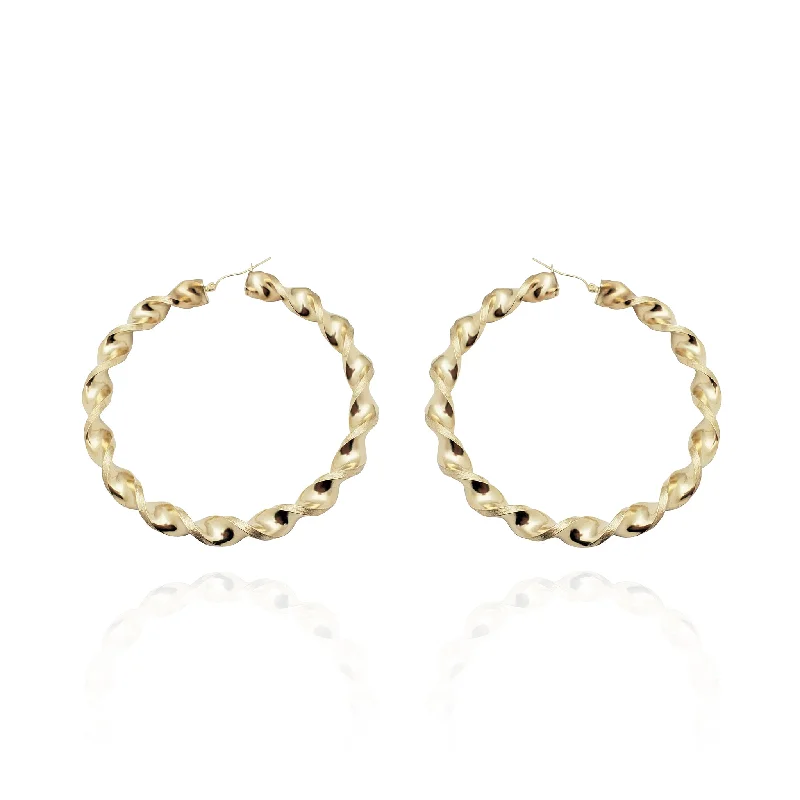 Elegant Drop Earrings For Wedding Guests-Churro Twist Hoop Earrings (10K)