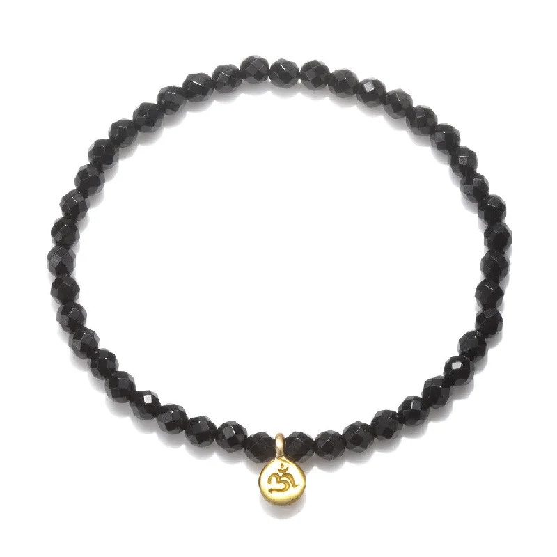 Gemstone Charm Bracelets For Healing-Om Black Onyx Gemstone Bracelet